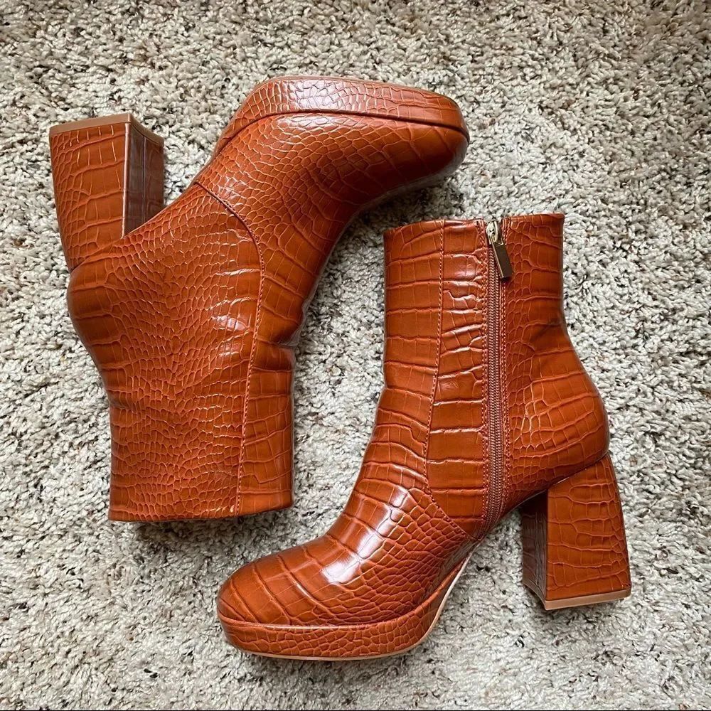 ASOS tan / orange platform boots wide fit size 9